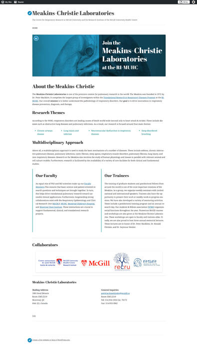 Meakins Christie Laboratories (proposed about page redesign)